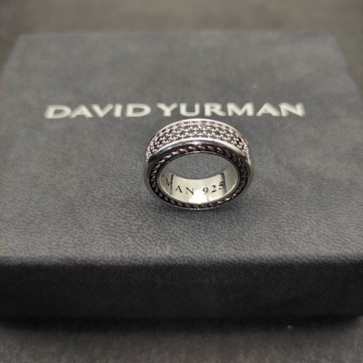 David Yurman Rationaliser la troisième Ligne de la Bande de Bague en Argent Sterling avec des Diamants Noirs 8,5 mm