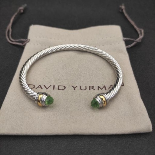 David Yurman Femmes Classic Câble Bracelet Manchette en Argent Sterling avec 14K Or Jaune et Vert clair Diamants 5mm