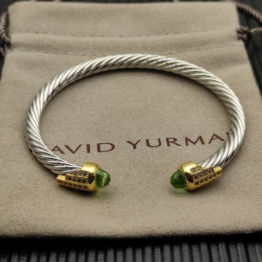 David Yurman Femmes Classic Câble Bracelet Manchette en Argent Sterling avec Or Jaune 18 carats Et Vert clair Diamants 5mm