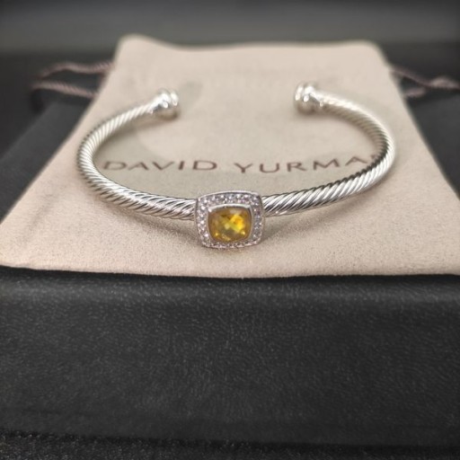 David Yurman Femmes Classic Cablespira Station Bracelet Manchette en Argent Sterling avec Citrine et Diamants 4mm