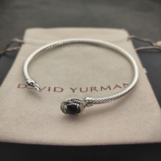 David Yurman Femmes de la Petite Châtelaine Bracelet en Argent Sterling avec des Diamants Noirs 3mm