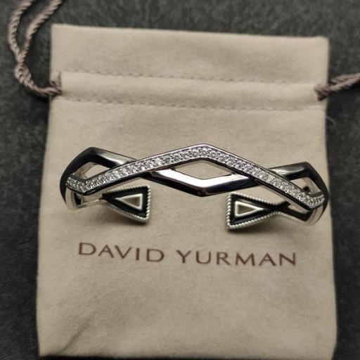 David Yurman Femmes Zig Zag Stax Deux rangées Bracelet Manchette en Argent Sterling avec des Diamants 13mm