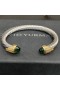 David Yurman Femmes Classic Câble Bracelet Manchette en Argent Sterling avec Or Jaune 18 carats Avec Vert Foncé Diamants 7mm