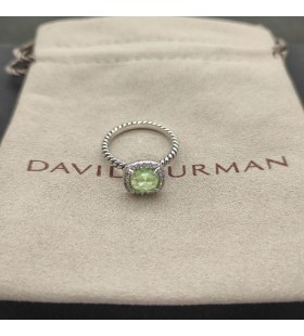 David Yurman Petite Châtelaine Pavé Lunette Bague en Argent Sterling avec Prasiolite et de Diamants 7mm