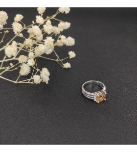 David Yurman Petite Wheaton Bague en Argent Sterling avec Hampton Jaune Topaze et Diamants 10mm