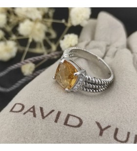 David Yurman Petite Wheaton Bague en Argent Sterling avec Hampton Jaune Topaze et Diamants 10mm