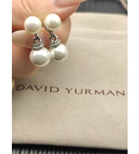 David Yurman Argent 8+10mm Double Boucles d'oreilles Perle