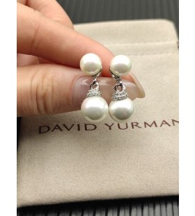 David Yurman Argent 8+10mm Double Boucles d'oreilles Perle