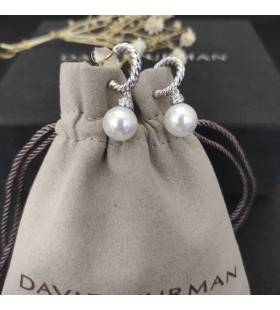 David Yurman Solari Goutte Boucles d'oreille en Argent avec des Perles et des Diamants 22mm