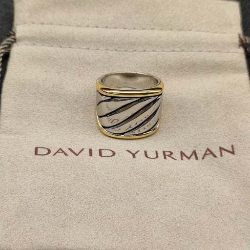 David Yurman Geformt Kabel Saddle Ring-Sterling Silber mit 18K Gelb Gold 21mm