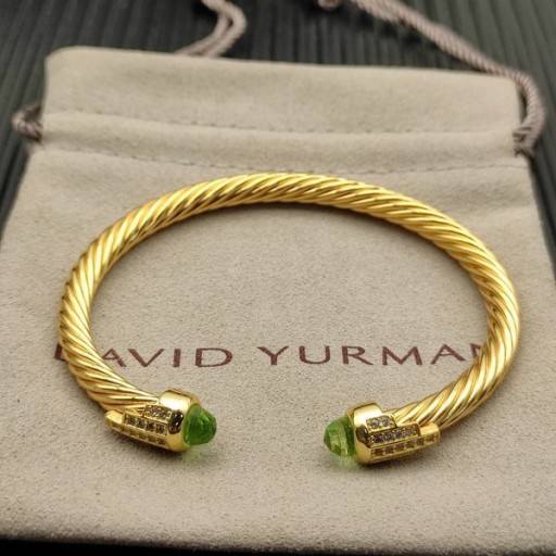 David Yurman Women ' s Classic Kabel Manschette Armband 18K Gelbgold mit Licht Grün Diamanten 5mm