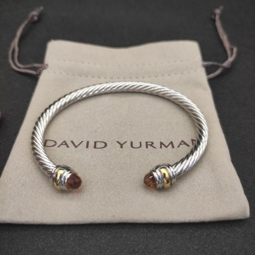 David Yurman Women ' s Classic Kabel Manschette Armband Sterling Silber mit 14K Gelb Gold und Champagner Diamanten 5mm