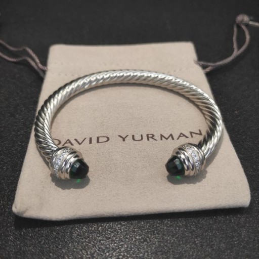David Yurman Women ' s Classic Kabel Manschette Armband Sterling Silber mit Smaragden und Diamanten 7mm