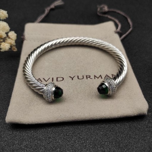 David Yurman Women ' s Classic Kabel Manschette Armband Sterling Silber mit Smaragden und Diamanten 7mm