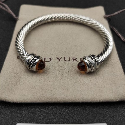 David Yurman Women ' s Classic Cablespira Manschette Armband Sterling Silber mit Champagner Diamanten 7mm