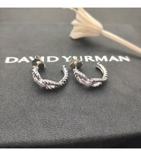David Yurman Kabel Schleife Hoop Ohrringe Sterling Silber mit Diamanten 22mm