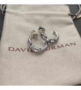 David Yurman Kabel Schleife Hoop Ohrringe Sterling Silber mit Diamanten 22mm