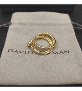 David Yurman Crossover Hoop Earrings Sterling 18K Gelbgold mit Diamanten Innendurchmesser 20mm