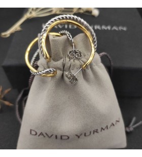 David Yurman Crossover Hoop Ohrringe Sterling Silber mit 18K Yellow Gold Sale 25mm