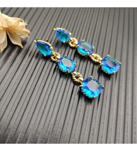 David Yurman Marbella Ohrringe 18K Gelb Gold mit Blau Topas und Hampton Blauer Topas 51mm