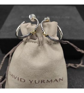 David Yurman Petite X Hoop Ohrringe Sterling Silber mit 18K Gelb Gold 12,6 mm
