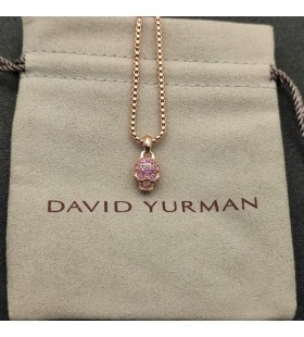 David Yurman Women ' s Schädel Amulett Full Pavé Rosa Saphiren und 18K Rose Gold 14mm