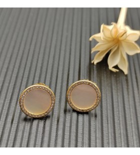 Petite DY Elemente Stud Ohrringe 18K Gelbgold mit Perlmutt und Diamanten 11mm