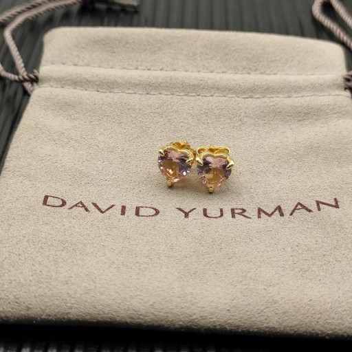 David Yurman πυργο-δέσποινα Σκουλαρίκια Στηριγμάτων Καρδιών 18K Κίτρινο Χρυσό με Morganite 8mm
