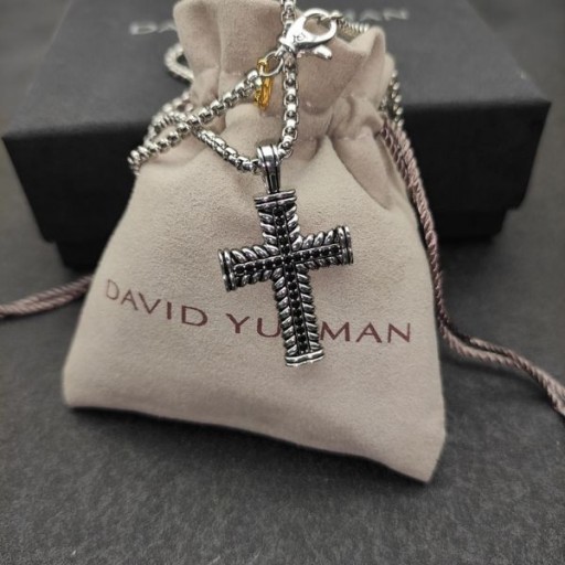 David Yurman Chevron Διαγώνιο Κρεμαστό κόσμημα Εξαιρετικό Ασημένιο με Μαύρα Διαμάντια 41.5 mm