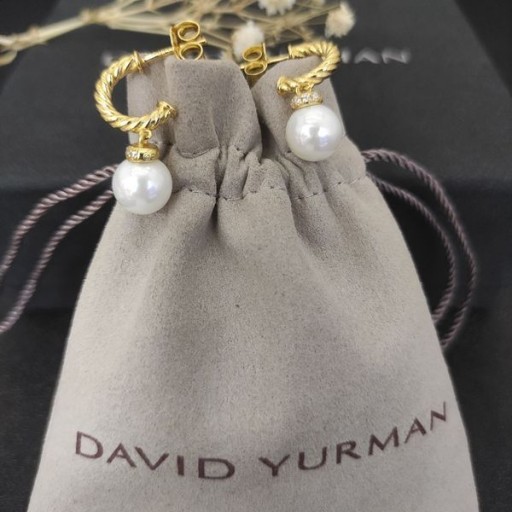 David Yurman Σολάρι Drop Σκουλαρίκια 18K Κίτρινο Χρυσό με Μαργαριτάρια και Διαμάντια 22mm