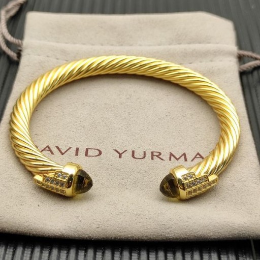 David Yurman γυναικεία Classic Καλώδιο Σφαλιάρα Βραχιόλι 18Κ Κίτρινο Χρυσό με Καφέ Διαμάντια 7mm