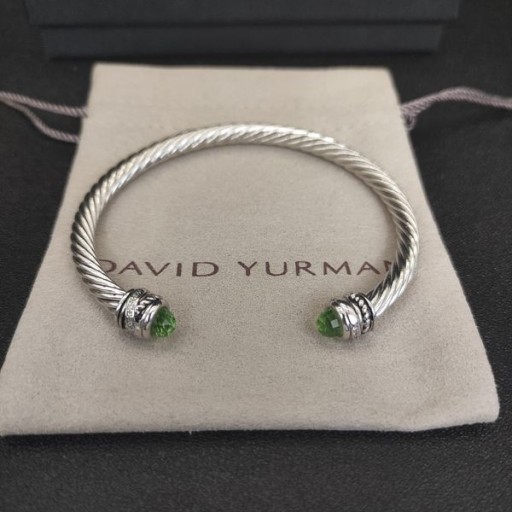 David Yurman γυναικεία Classic Cablespira Σφαλιάρα Βραχιόλι Ασημένιο με το Πράσινο Φως Διαμάντια 5mm