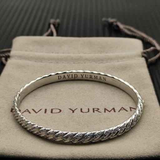 David Yurman γυναικεία Γλυπτά Καλώδιο Βραχιόλι βραχιολιών 18K Λευκό Χρυσό με Διαμάντια 6.2 mm