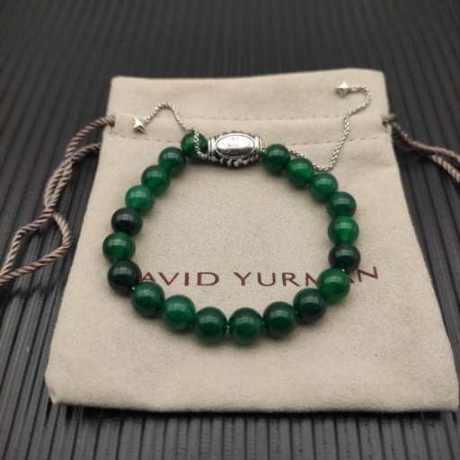 David Yurman Ανδρών Πνευματική διακοσμεί το Βραχιόλι με Χάντρες το Εξαιρετικό Ασήμι με Πράσινο Όνυχα 8mm
