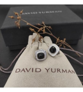 David Yurman Albion Σκουλαρίκια Στηριγμάτων Εξαιρετικό Ασήμι με Μαύρο Όνυχα και Διαμάντια 7mm