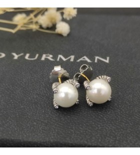 David Yurman Μαργαριτάρι Σκουλαρίκια Στηριγμάτων Εξαιρετικό Ασήμι με Μαργαριτάρια και Διαμάντια 14mm