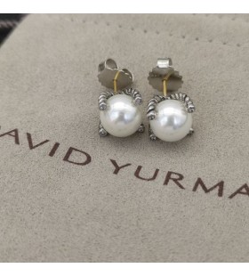 David Yurman Μαργαριτάρι Σκουλαρίκια Στηριγμάτων Εξαιρετικό Ασήμι με Μαργαριτάρια και Διαμάντια 14mm