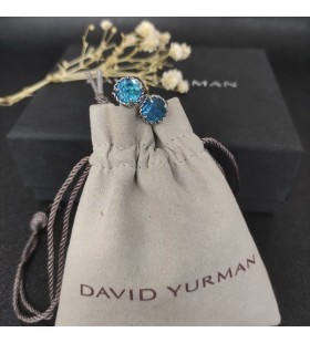 David Yurman Petite πυργο-δέσποινα εξαιρετικά Ασημένια Σκουλαρίκια Στηριγμάτων με το Μπλε Κρύσταλλο 8mm