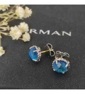 David Yurman Petite πυργο-δέσποινα εξαιρετικά Ασημένια Σκουλαρίκια Στηριγμάτων με το Μπλε Κρύσταλλο 8mm
