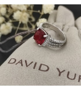 David Yurman Petite Wheaton Δαχτυλίδι, Εξαιρετικό Ασημένιο με το Hampton Κόκκινο Topaz και Διαμάντια 10mm
