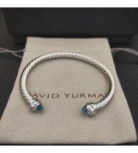 David Yurman γυναικεία Classic Καλώδιο Σφαλιάρα Βραχιόλι Ασημένιο με Μπλε Διαμάντια 5mm