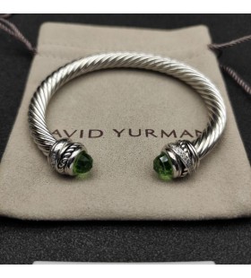 David Yurman γυναικεία Classic Cablespira Σφαλιάρα Βραχιόλι Ασημένιο με το Πράσινο Φως Διαμάντια 7mm
