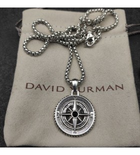 David Yurman Ανδρών Ναυτική Πυξίδα Φυλαχτό Ασημένιο με Κέντρο το Μαύρο Διαμάντι 20mm