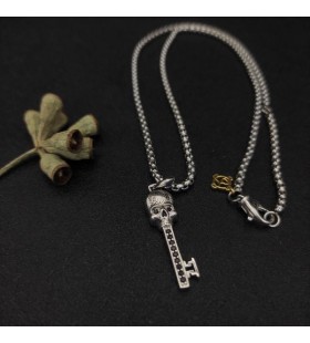 David Yurman Ανδρών Memento Mori Κρανίο Κλειδί Φυλαχτό Ασημένιο με Μαύρα Διαμάντια 31.7 mm