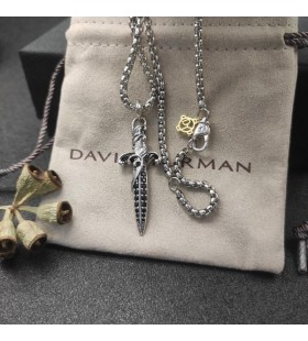 David Yurman Ανδρών Κύματα Στιλέτο Φυλαχτό Ασημένιο με Μαύρα Διαμάντια 31mm